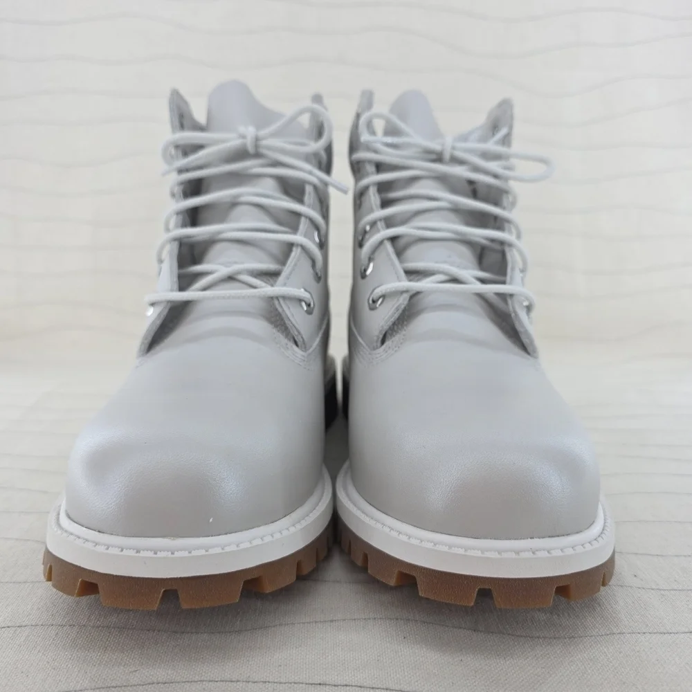 Timberland Girls Boots ReBOTL Metallic Gray Collar 6 Inch Leather A5SUW Sz 6 EUC